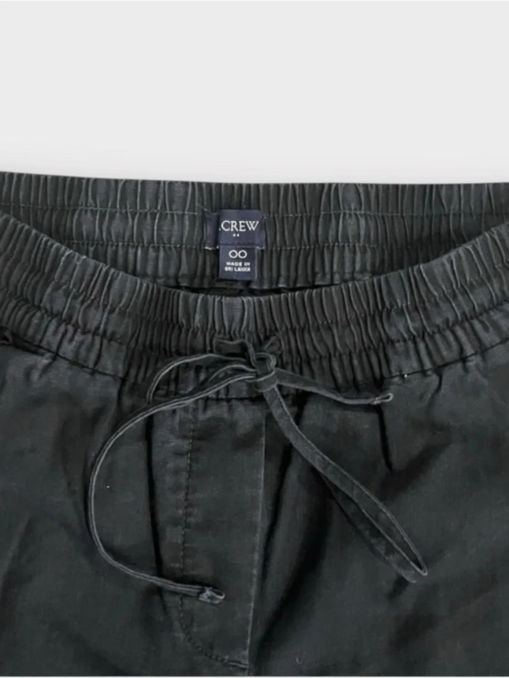 J.Crew Black Linen Blend Pull-On Tie Waist Pants 00 Elastic Waist Tapered Cuffed